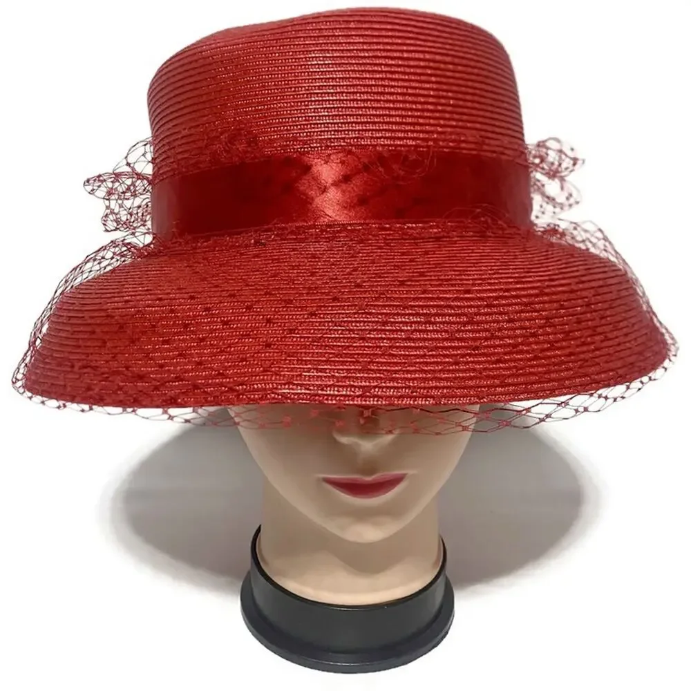 Vintage August Women's Red Derby Hat Polypropylene Dress Hat RN#80934 7x7.5